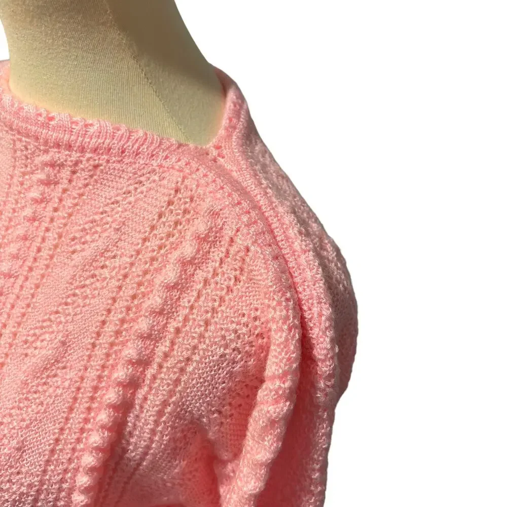 VTG Pink Textured Knit Sweater Style Cable Knit Soft Cozy Keren, Size Small